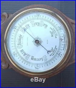 Vtg Victorian Antique Oak Cased Wheel Banjo Barometer / Thermometer Belfast