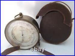 Vtg antique Harrison Surveying Aneroid Compensated Brass leather case barometer