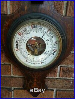 Wall Barometer English Make Art Nouveau Inlay Wood Wall Barometer