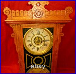 Waterbury Calendar Clock-Double Dial Golden Oak Clock With Strike