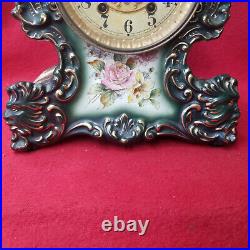 Waterbury Striking Porcelain Clock With Florals Throughout The Case