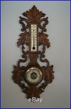 Weather station Barometer thermometer in carved wood and beveled glass