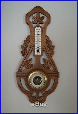 Weather station Barometer thermometer in carved wood and beveled glass Art Deco