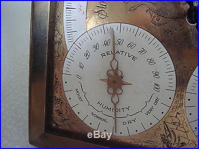 Wittnauer Artistic Embossed Metal Tabletop Antique Weather Station Barometer +