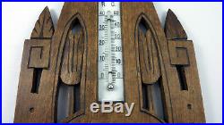 Wonderful Antique French Weather Station Barometer Thermometer Hand Carved Wood