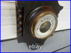 Wonderful Oak Barometer Weather Station With Barley Twist Accents From England