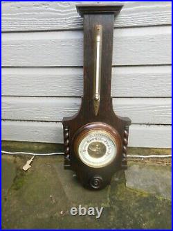 Wonderful Oak Barometer Weather Station With Barley Twist Accents From England