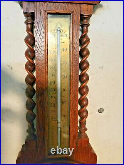 Wonderful Victorian 31 Oak Thermometer And Barometer Combination-Brass Dial