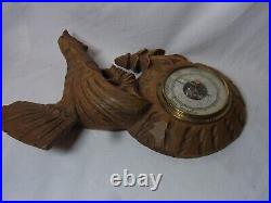 Wood Grouse Barometer Black Forest Carved Wood Vintage German #R