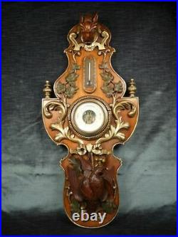 XXL 37.4 rare Black forest German wood carved Wall barometer hunting trophy