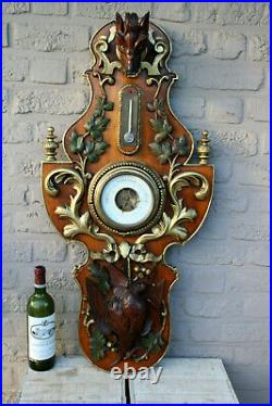 XXL 37.4 rare Black forest German wood carved Wall barometer hunting trophy