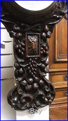 Xlarge Antique Wood Carved Barometer Thermometer Signed 1890